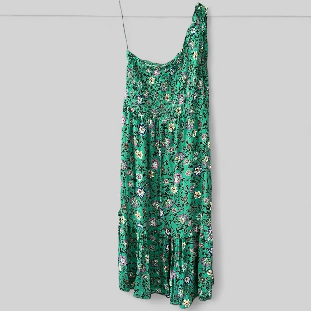KNOX ROSE Womens Smocked Floral Maxi Dress Size XXL Green Tiered One Shoulder - Picture 3 of 11